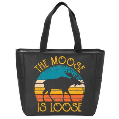 Funny Moose Is Loose Animal Apparel Cute Men Women Alaska Zip Tote Bag