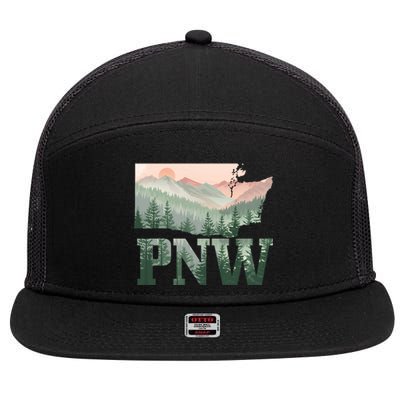 Funny Mountains Idaho Oregon Washington Gift Pnw Pacific Northwest 7 Panel Mesh Trucker Snapback Hat