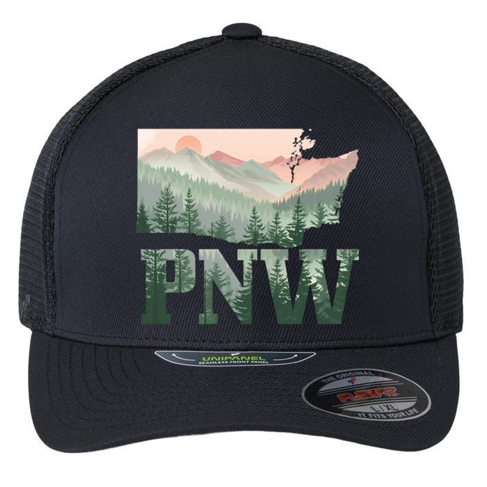 Funny Mountains Idaho Oregon Washington Gift Pnw Pacific Northwest Flexfit Unipanel Trucker Cap