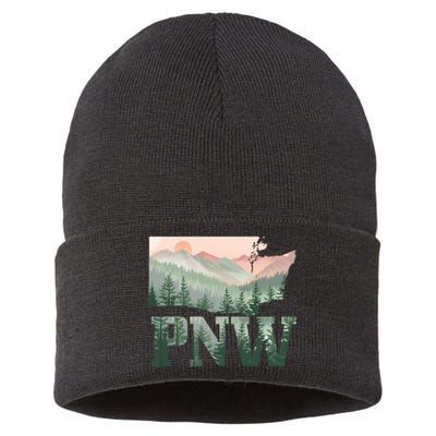 Funny Mountains Idaho Oregon Washington Gift Pnw Pacific Northwest Sustainable Knit Beanie