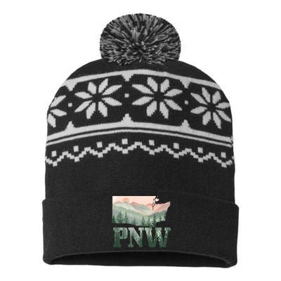 Funny Mountains Idaho Oregon Washington Gift Pnw Pacific Northwest USA-Made Snowflake Beanie