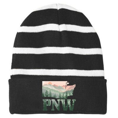 Funny Mountains Idaho Oregon Washington Gift Pnw Pacific Northwest Striped Beanie with Solid Band