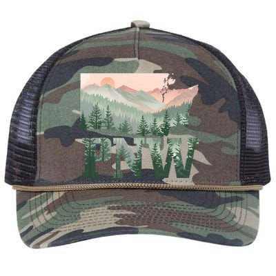 Funny Mountains Idaho Oregon Washington Gift Pnw Pacific Northwest Retro Rope Trucker Hat Cap