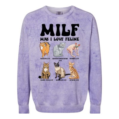 Funny Milf I Love Felines Cats Gift Colorblast Crewneck Sweatshirt