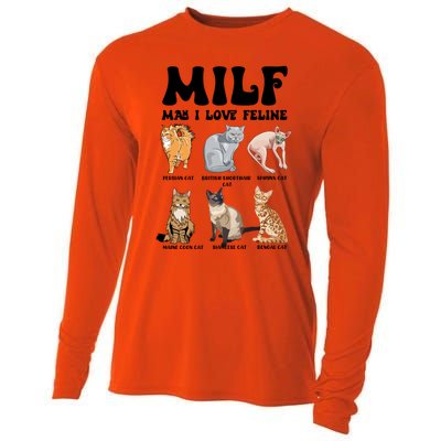 Funny Milf I Love Felines Cats Gift Cooling Performance Long Sleeve Crew