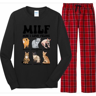 Funny Milf I Love Felines Cats Gift Long Sleeve Pajama Set