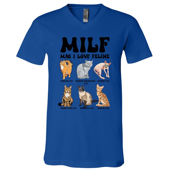 Funny Milf I Love Felines Cats Gift V-Neck T-Shirt