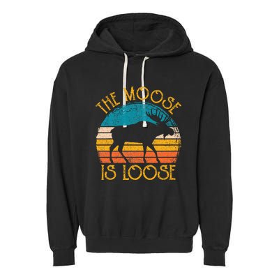 Funny Moose Is Loose Animal Apparel Cute Women Alaska Garment-Dyed Fleece Hoodie