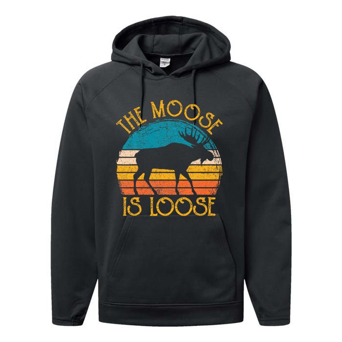 Funny Moose Is Loose Animal Apparel Cute Women Alaska Performance Fleece Hoodie