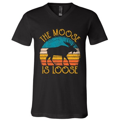 Funny Moose Is Loose Animal Apparel Cute Women Alaska V-Neck T-Shirt