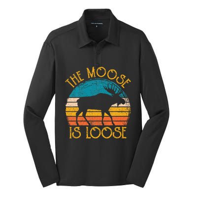 Funny Moose Is Loose Animal Apparel Cute Women Alaska Silk Touch Performance Long Sleeve Polo