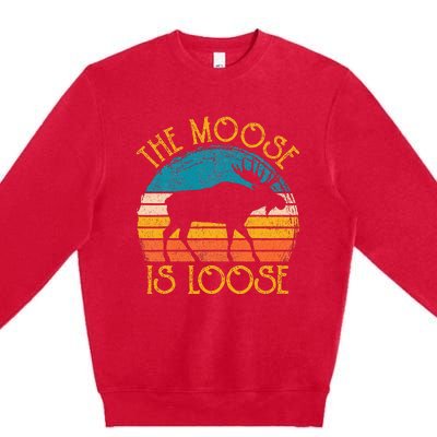 Funny Moose Is Loose Animal Apparel Cute Women Alaska Premium Crewneck Sweatshirt