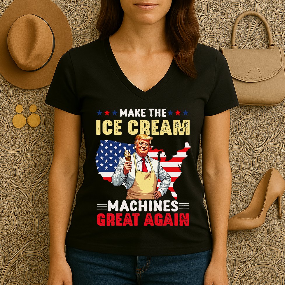 Funny Make Ice Cream Machines Great Again Trump Ice Cream Women's V-Neck T-Shirt