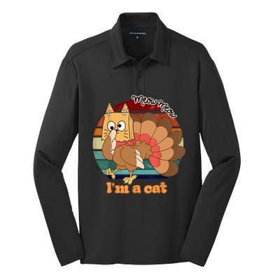 Funny Meow IM A Cat Thanksgiving Turkey Halloween Costume Silk Touch Performance Long Sleeve Polo