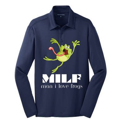 Frog Man I Love Frogs Funny Milf Silk Touch Performance Long Sleeve Polo