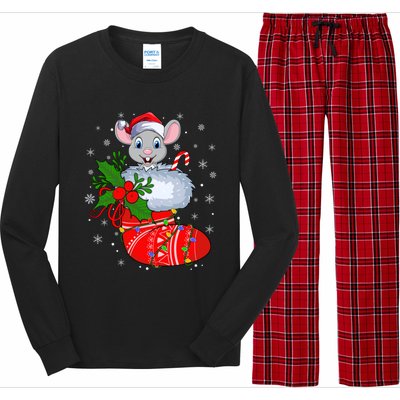 Funny Mouse In Christmas Socks Santa Mouse Xmas Gift Long Sleeve Pajama Set