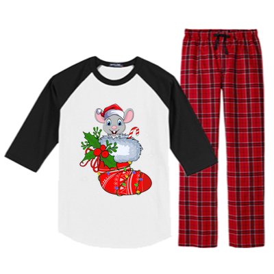 Funny Mouse In Christmas Socks Santa Mouse Xmas Gift Raglan Sleeve Pajama Set