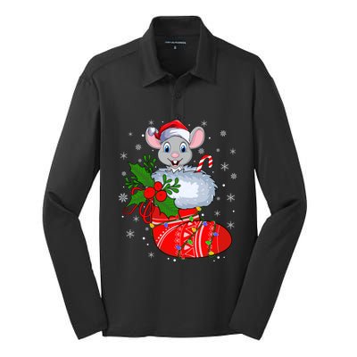 Funny Mouse In Christmas Socks Santa Mouse Xmas Gift Silk Touch Performance Long Sleeve Polo