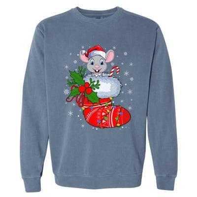 Funny Mouse In Christmas Socks Santa Mouse Xmas Gift Garment-Dyed Sweatshirt