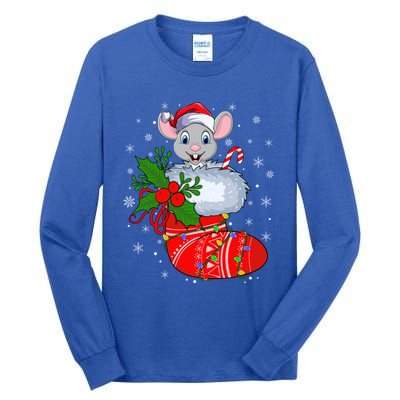 Funny Mouse In Christmas Socks Santa Mouse Xmas Gift Tall Long Sleeve T-Shirt