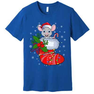 Funny Mouse In Christmas Socks Santa Mouse Xmas Gift Premium T-Shirt