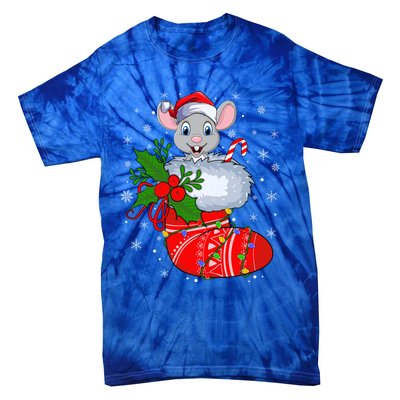 Funny Mouse In Christmas Socks Santa Mouse Xmas Gift Tie-Dye T-Shirt