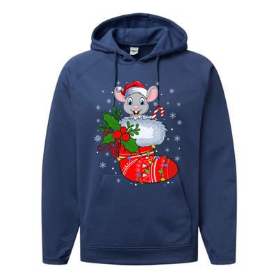 Funny Mouse In Christmas Socks Santa Mouse Xmas Gift Performance Fleece Hoodie