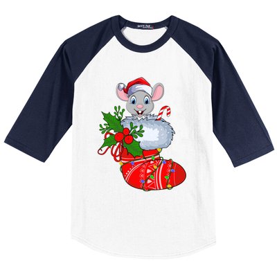 Funny Mouse In Christmas Socks Santa Mouse Xmas Gift Baseball Sleeve Shirt