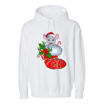 Funny Mouse In Christmas Socks Santa Mouse Xmas Gift Garment-Dyed Fleece Hoodie