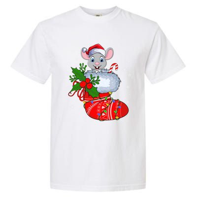 Funny Mouse In Christmas Socks Santa Mouse Xmas Gift Garment-Dyed Heavyweight T-Shirt