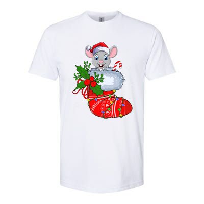 Funny Mouse In Christmas Socks Santa Mouse Xmas Gift Softstyle CVC T-Shirt