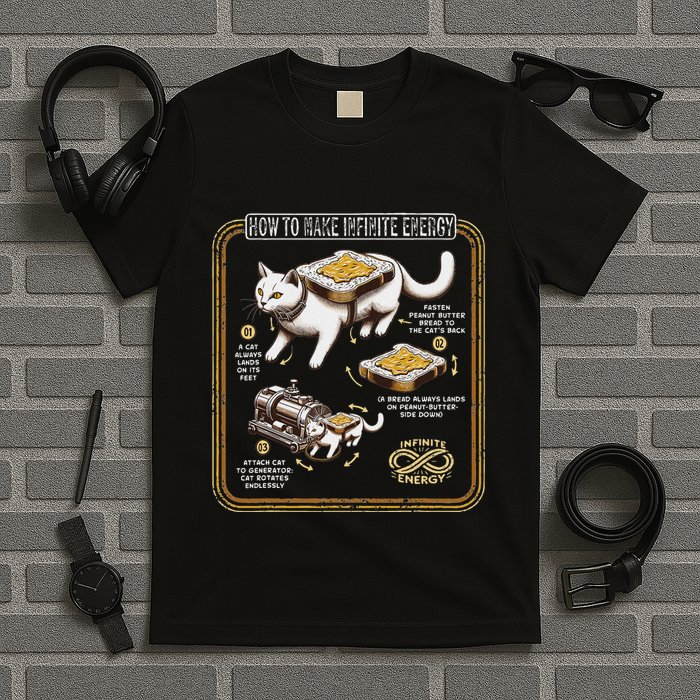 Funny Math Infinite Energy Cat And Mechanical Engineering T-Shirt