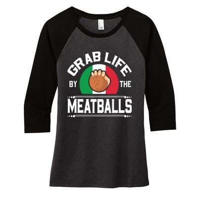 Funny Meatball Italian Food Italy Flag Shirts Women's Tri-Blend 3/4-Sleeve Raglan Shirt