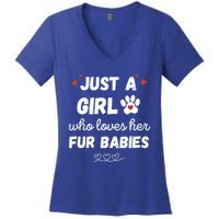 Fur Mom Just A Who Loves Her Fur Gift Women's V-Neck T-Shirt