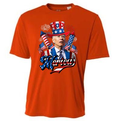 Funny Merica Joe Biden 4th Of July Firework US American Flag Cooling Performance Crew T-Shirt