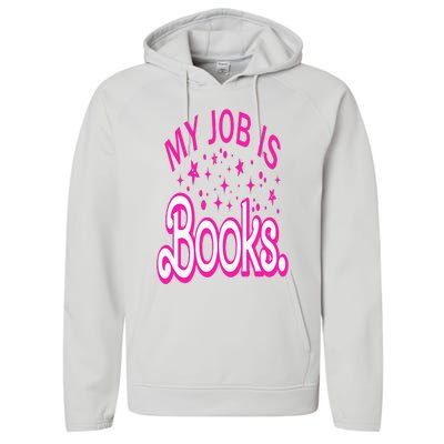 Funny My Job Is Books Retro Pink Style Reading Books lover Performance Fleece Hoodie