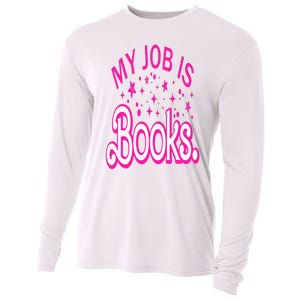 Funny My Job Is Books Retro Pink Style Reading Books lover Cooling Performance Long Sleeve Crew