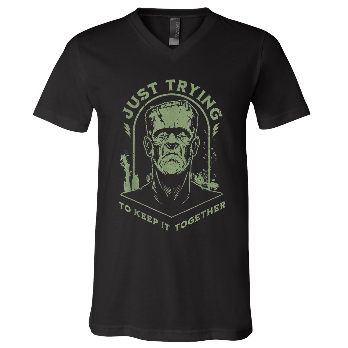 Frankenstein Monster Just Trying To Keep It Together V-Neck T-Shirt