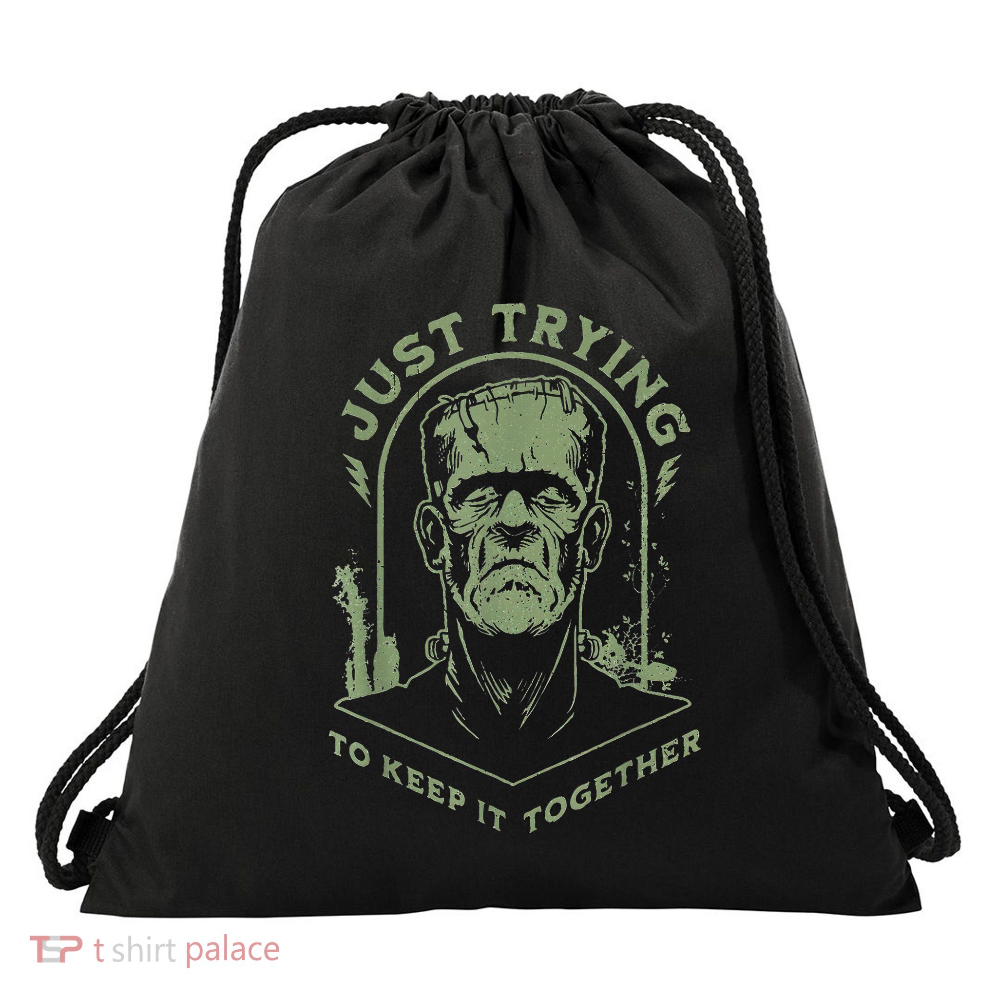 Frankenstein Monster Just Trying To Keep It Together Drawstring Bag