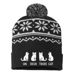 Funny Meow Kitty Un Deux Trois Cat USA-Made Snowflake Beanie