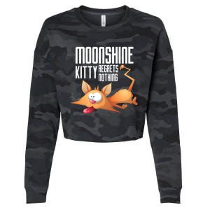 Funny Moonshine Kitty Regrets Nothing Whiskey Ers Gift Cropped Pullover Crew