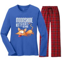 Funny Moonshine Kitty Regrets Nothing Whiskey Ers Gift Women's Long Sleeve Flannel Pajama Set 