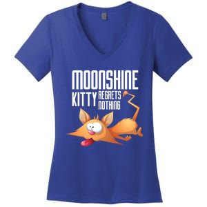 Funny Moonshine Kitty Regrets Nothing Whiskey Ers Gift Women's V-Neck T-Shirt