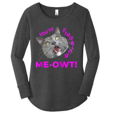 Freaking Meowt Kitten Me Right Meow Meme Funny Cat Pun Raglan Women's Perfect Tri Tunic Long Sleeve Shirt