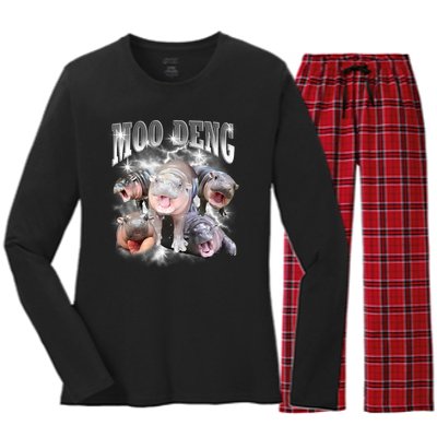 Funny Moodeng Kawaii Pygmy Hippo Cute Zoo Animal Lover Women's Long Sleeve Flannel Pajama Set 