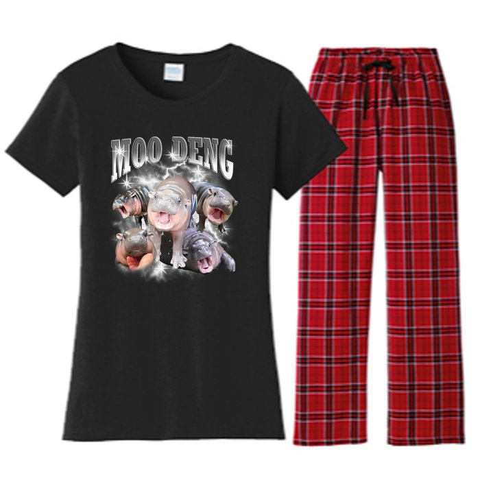 Funny Moodeng Kawaii Pygmy Hippo Cute Zoo Animal Lover Women's Flannel Pajama Set