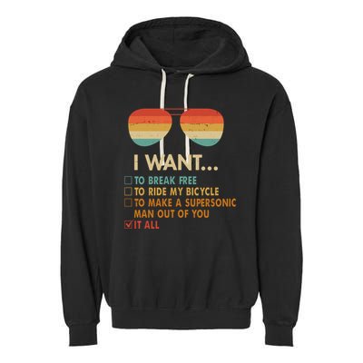 Funny Music Lover Bicycle I Want It All Garment-Dyed Fleece Hoodie