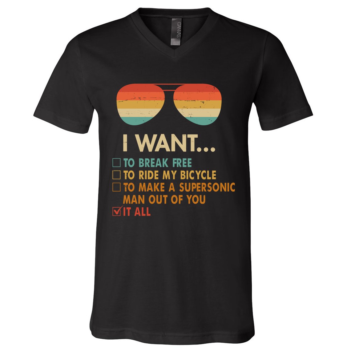 Funny Music Lover Bicycle I Want It All V-Neck T-Shirt