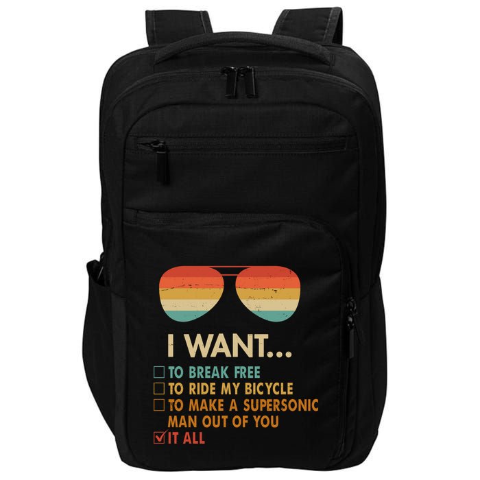 Funny Music Lover Bicycle I Want It All Impact Tech Backpack