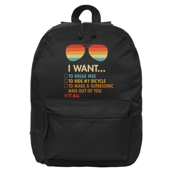 Funny Music Lover Bicycle I Want It All 16 in Basic Backpack